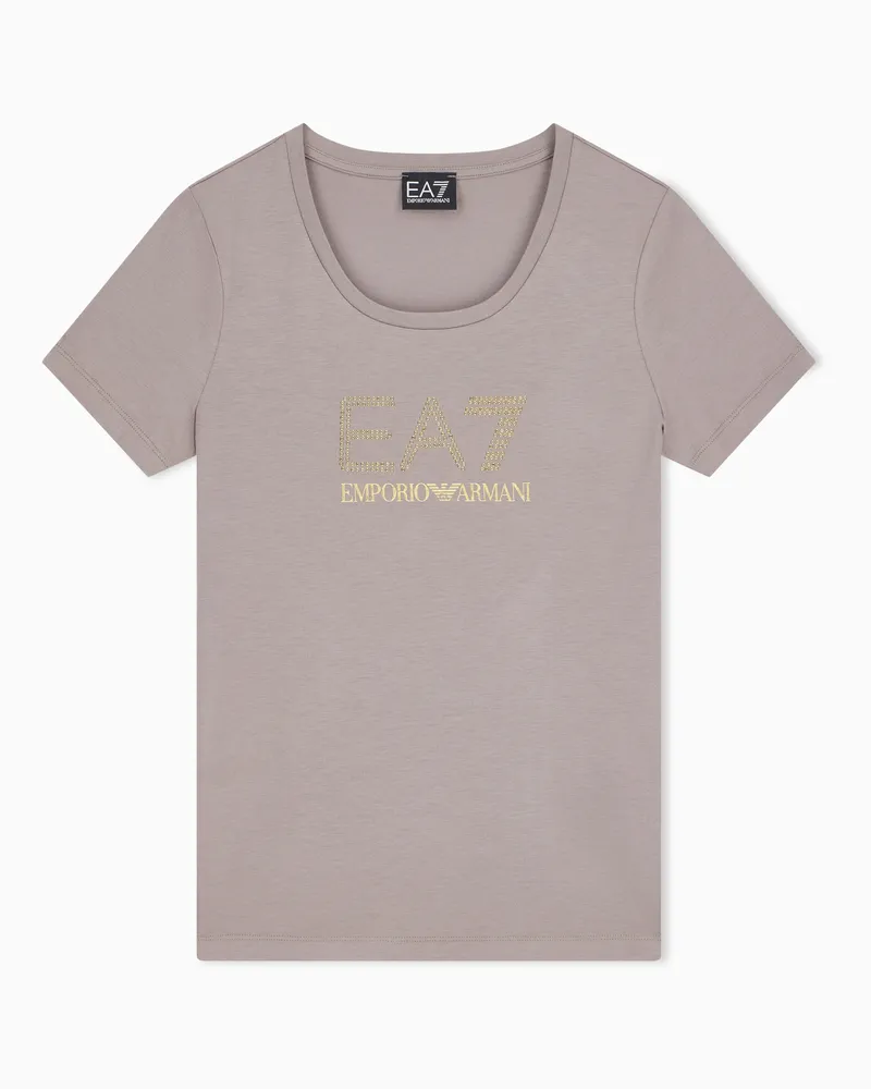EA7 T-Shirt Evolution Baumwolle Modal mit Maxi-Logo und Nieten Grau