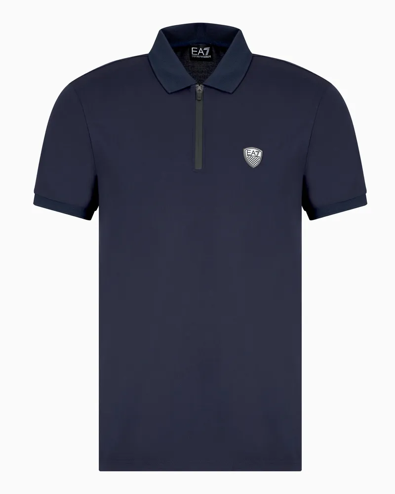 EA7 Hochwertiges Premium Shield-Poloshirt aus Viskose- und Nylon-Jersey Blau