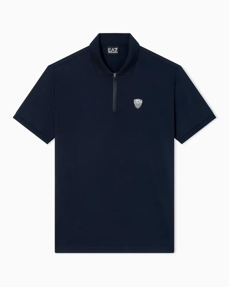 EA7 Hochwertiges Premium Shield-Poloshirt aus Viskose- und Nylon-Jersey Blau