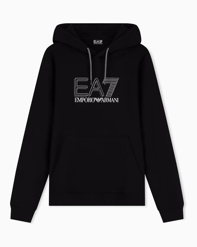 EA7 Sweatshirt aus reiner Baumwolle mit Kapuze Schwarz