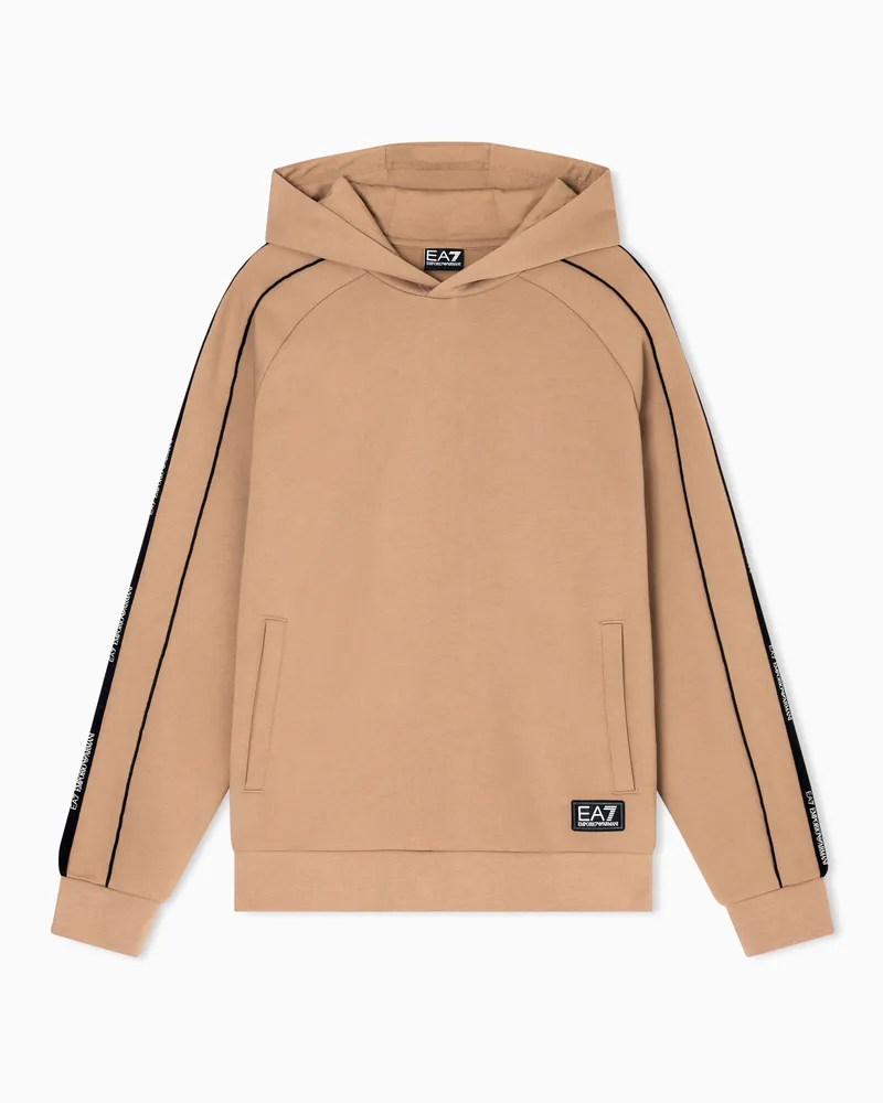 EA7 Logo Series Sweatshirt mit Kapuze aus Baumwollmischgewebe Beige