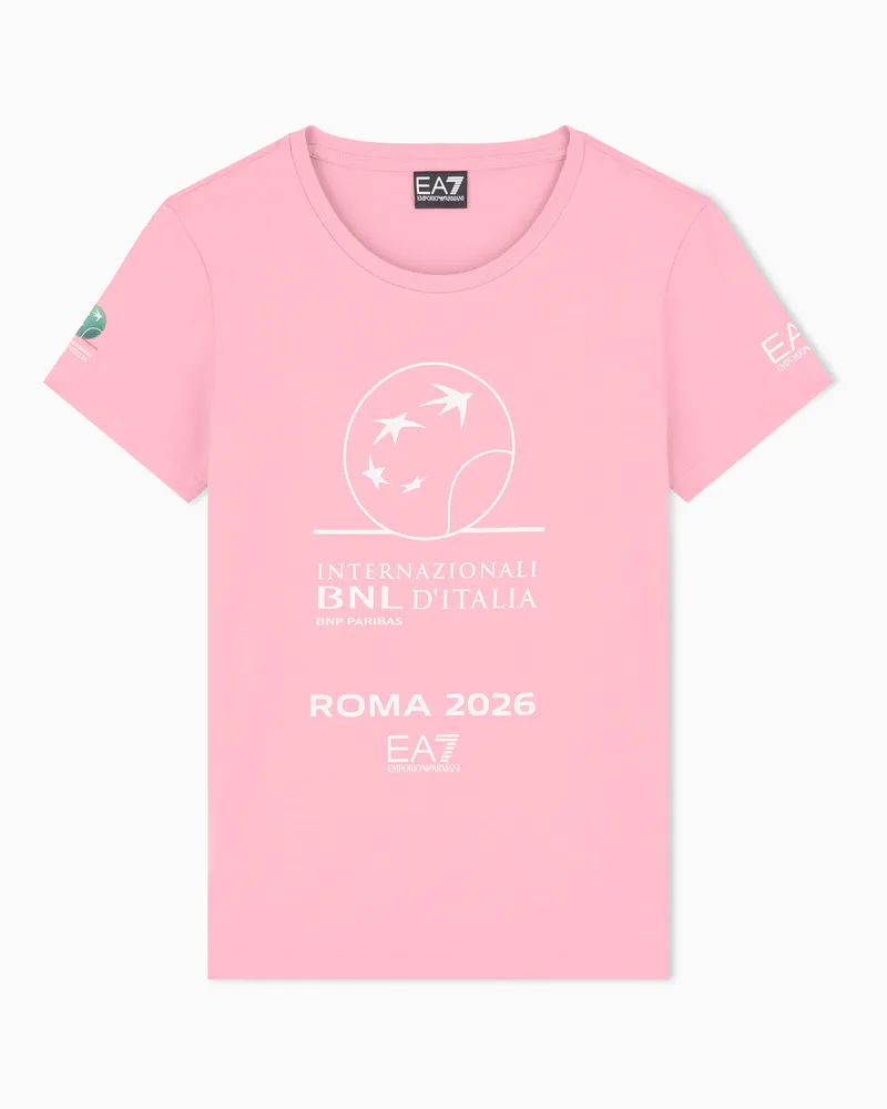 EA7 Internazionali BNL d’Italia Baumwoll-T-Shirt mit Rundhalsausschnitt Pink