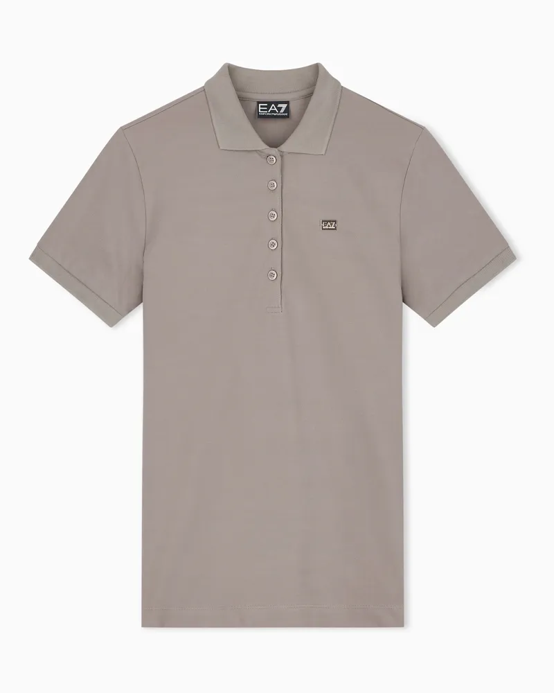 EA7 Baumwollstretch-Jersey Poloshirt mit Metalllogo Core Lady Grau