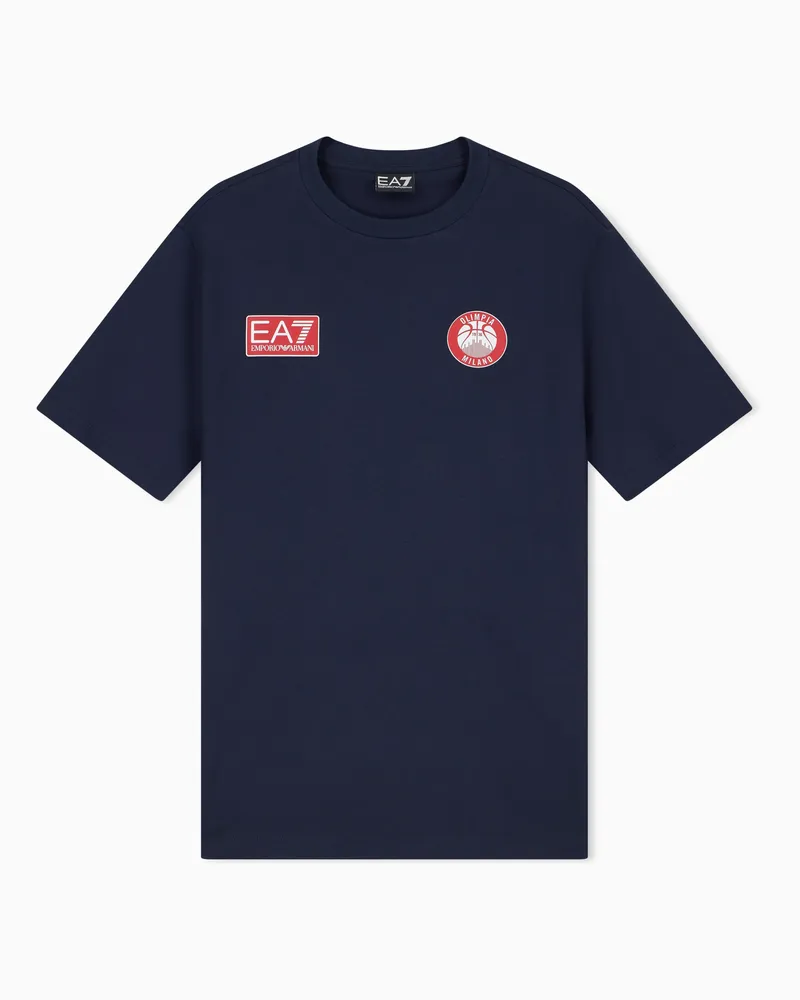 EA7 Armani Olimpia Milano T-Shirt aus reiner Baumwolle Marineblau