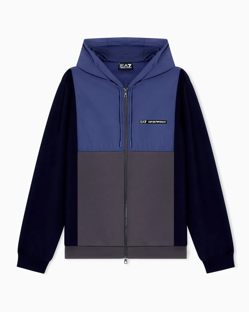 EA7 Athletic Colour Block Sweatshirt mit Kapuze aus einer Nylon-Viskose-Mischung Marineblau