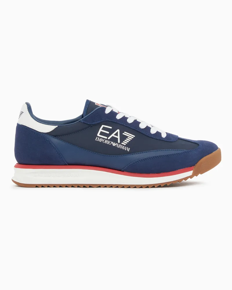 EA7 Eclipse Sneaker aus Leder mit Veloursleder-Einsätzen Blau