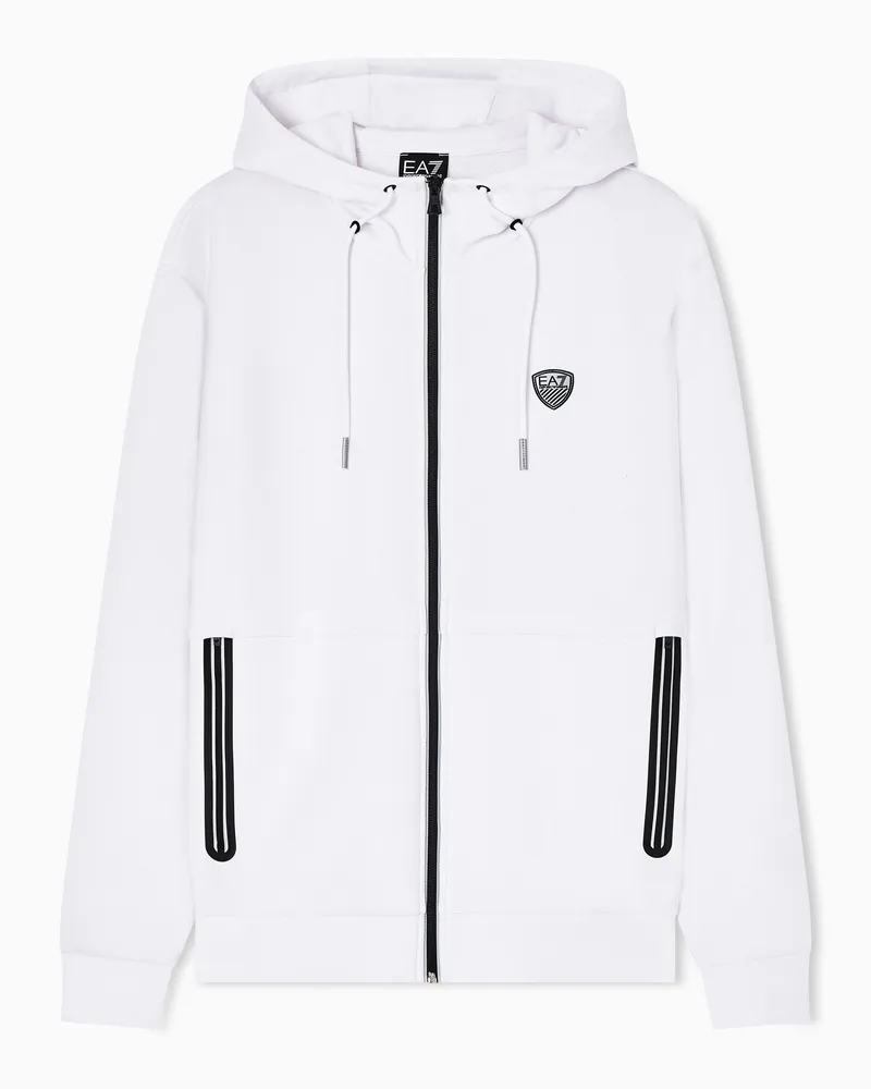 EA7 Premium Shield Sweatshirt mit Kapuze, gefertigt aus einer elastischen Viskosemischung Weiß