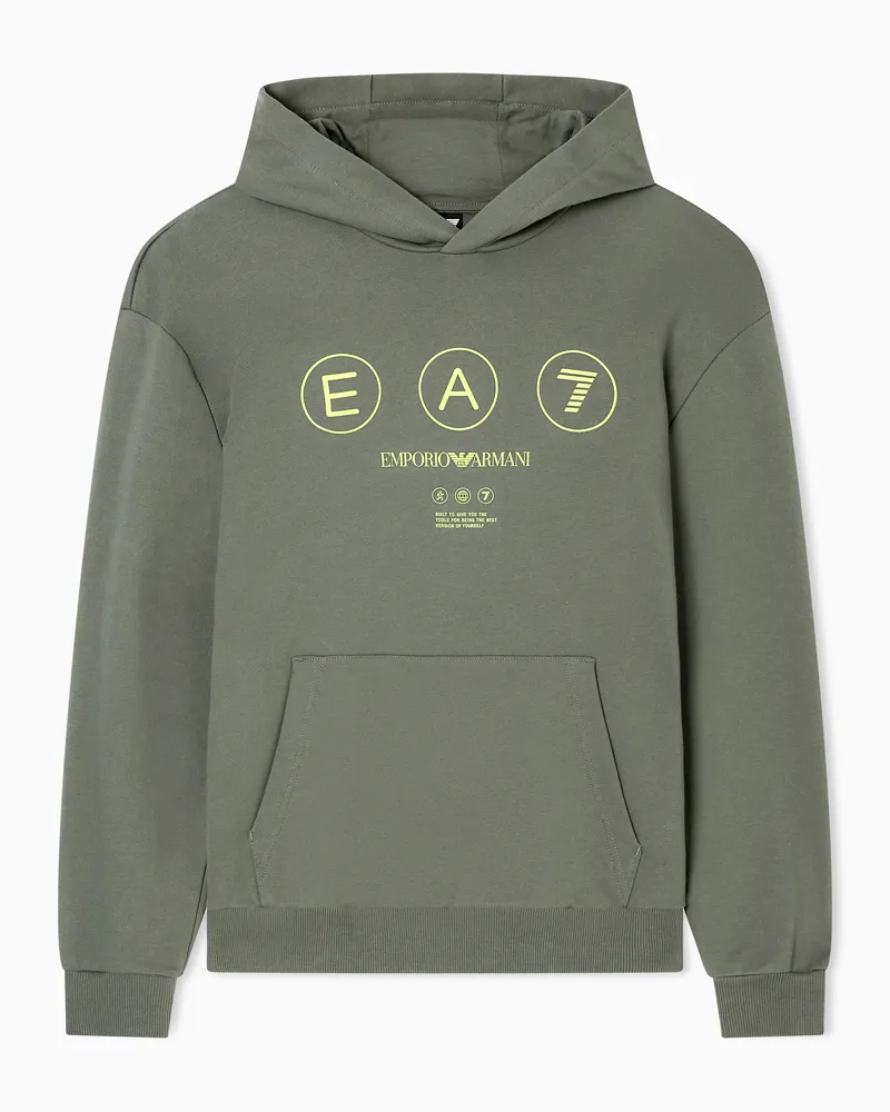 EA7 Logo Series Sweatshirt aus Baumwoll-French-Terry mit Kapuze Grün