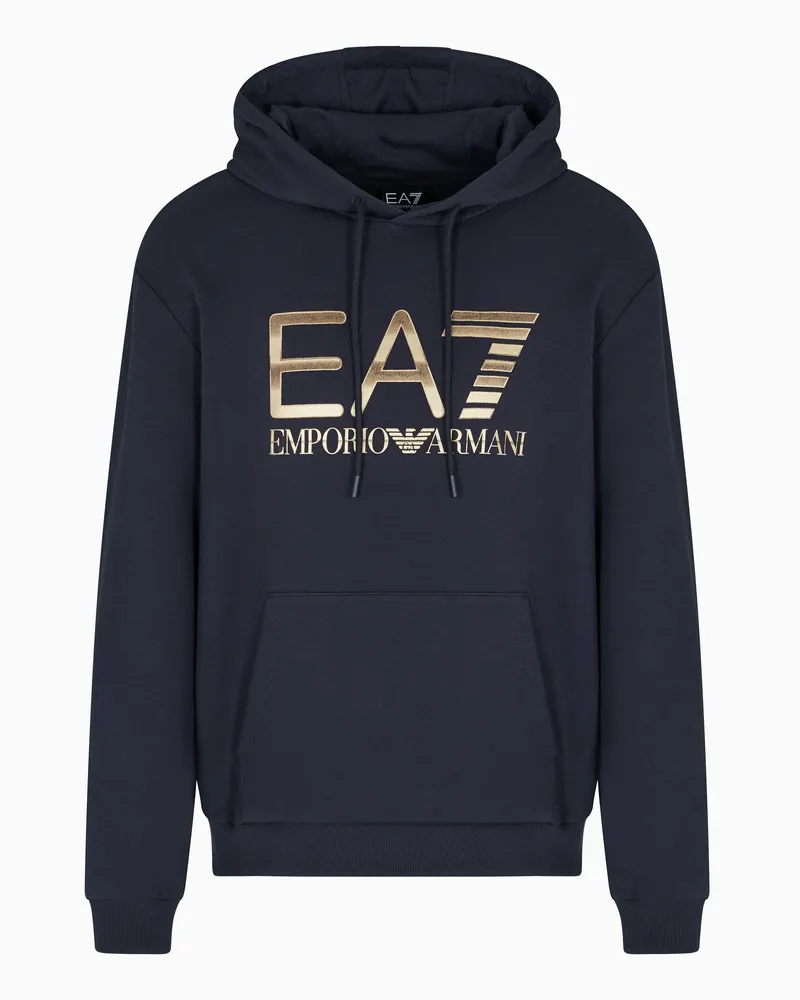EA7 Logo Series Sweatshirt mit Kapuze und Maxi-Logo, gefertigt aus Baumwollstretch Marineblau