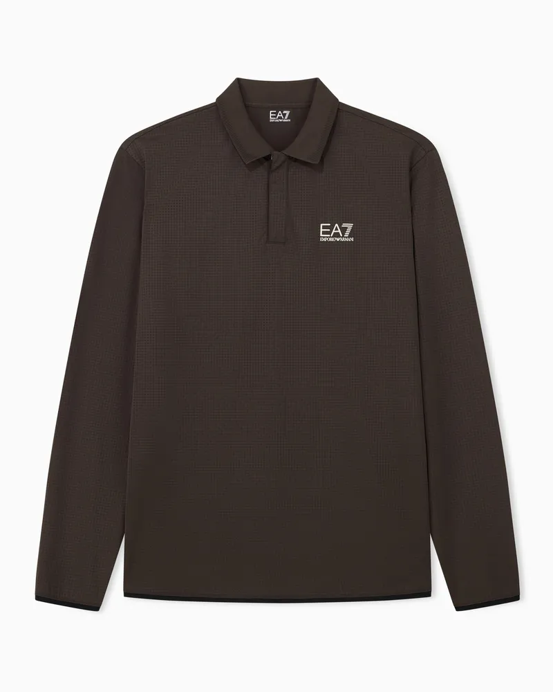 EA7 Langarm-Poloshirt Golf Pro mit strukturiertem Muster Braun