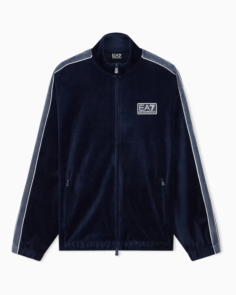 EA7 Oversize-Sweatshirt Tennis Club aus Baumwollvelours Marineblau