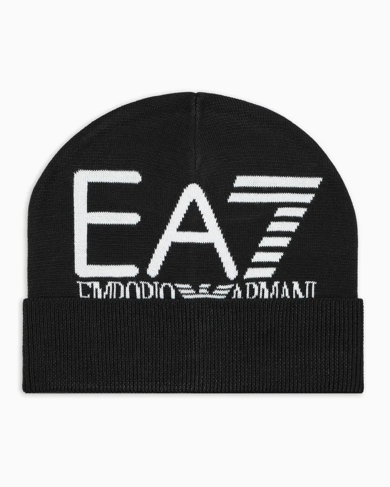 EA7 Visibility Beanie mit großem -Logo Schwarz
