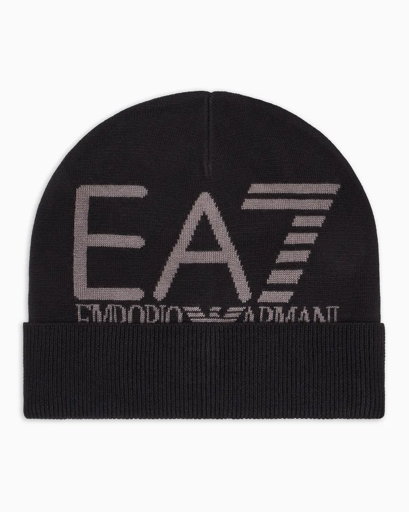 EA7 Visibility Beanie mit großem -Logo Schwarz