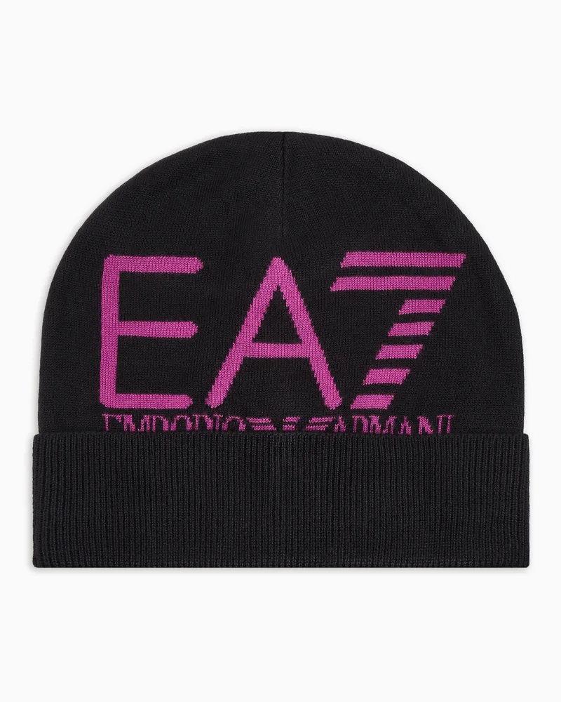 EA7 Visibility Beanie mit großem -Logo Schwarz