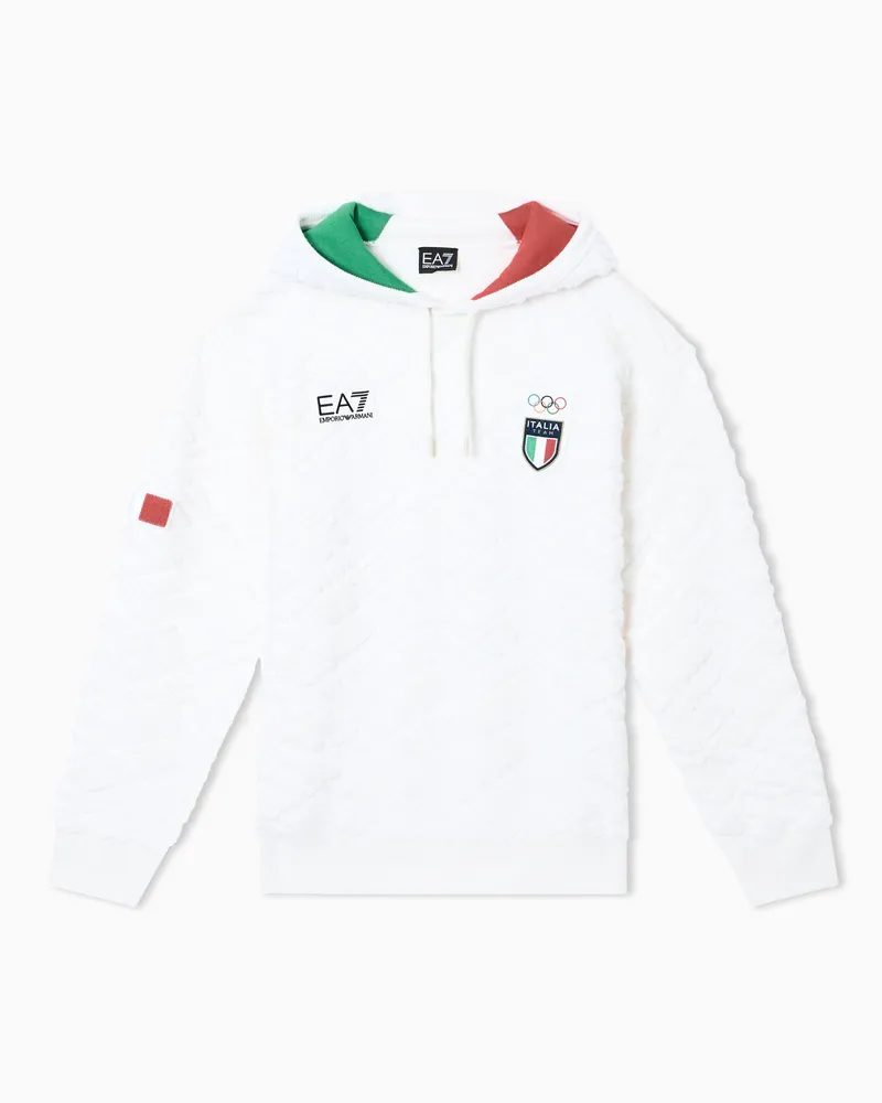 EA7 Sweatshirt mit Kapuze und durchgehendem, geprägtem „ITALIA TEAM”-Print Weiß