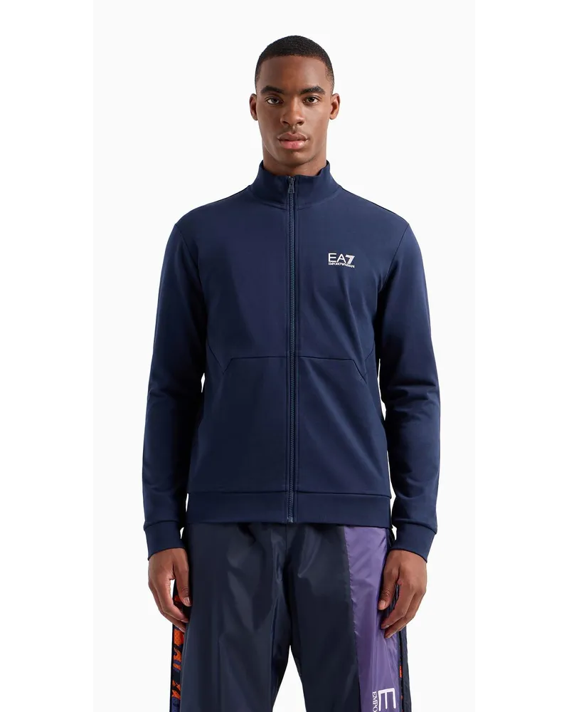 EA7 Visibility Sweatshirt mit Reißverschluss Aus Baumwolle Marineblau