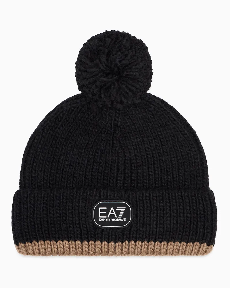 EA7 Beanie Mütze reguläre Passform mit Wolle Schwarz
