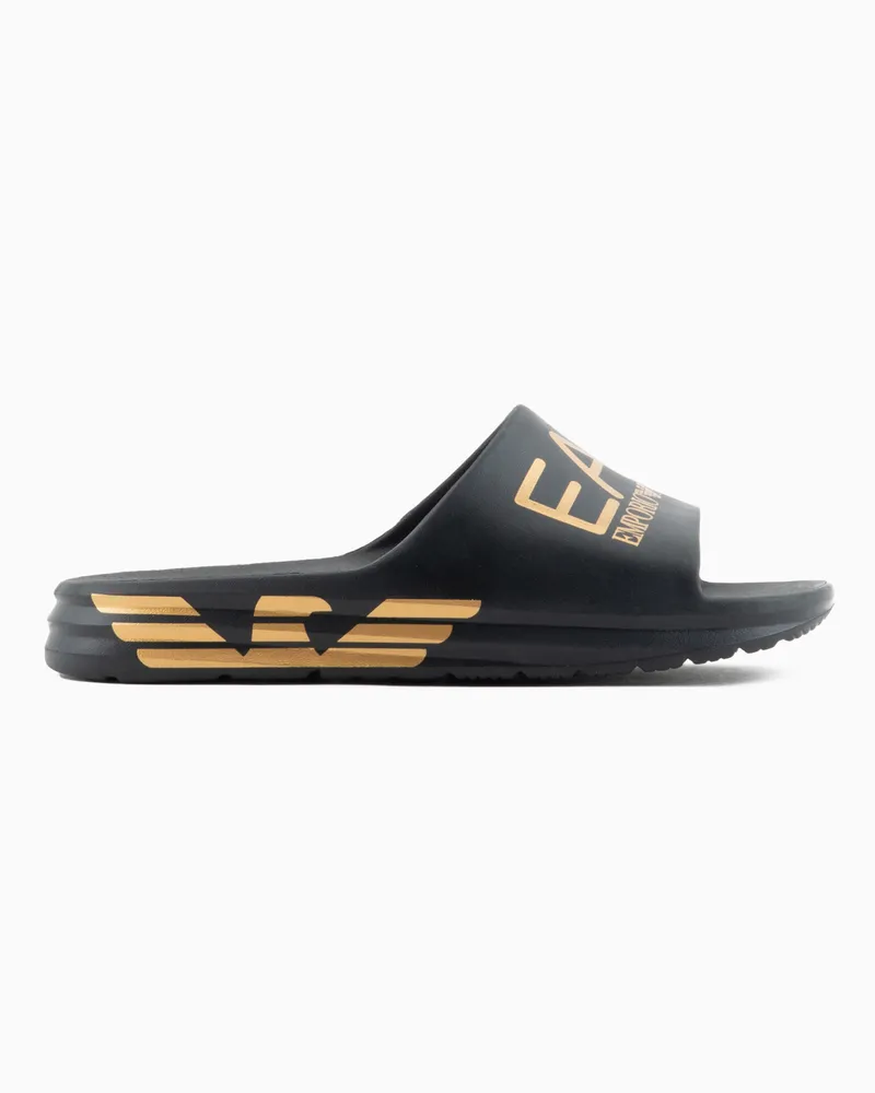 EA7 Crusher Distance Pantoletten mit Maxi-Logo Goldfarben