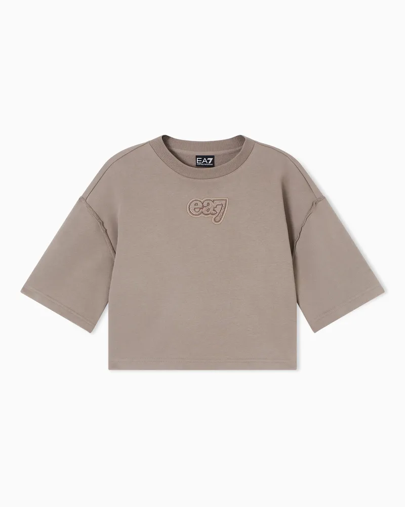 EA7 Logo Series T-Shirt aus einer Baumwollmischung Beige