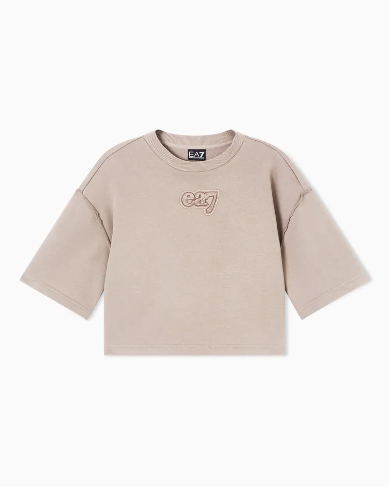 EA7 Logo Series T-Shirt aus einer Baumwollmischung Beige