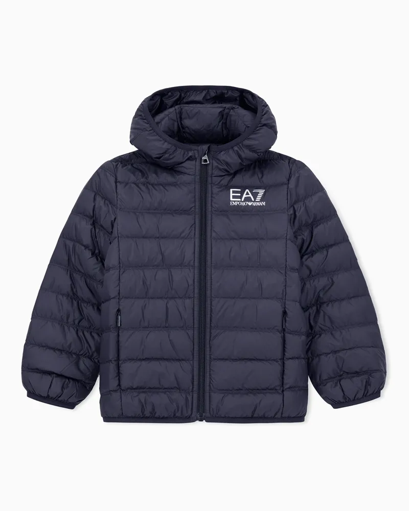 EA7 Daunenjacke Core Identity Boy mit Kapuze und Steppmuster Schwarz