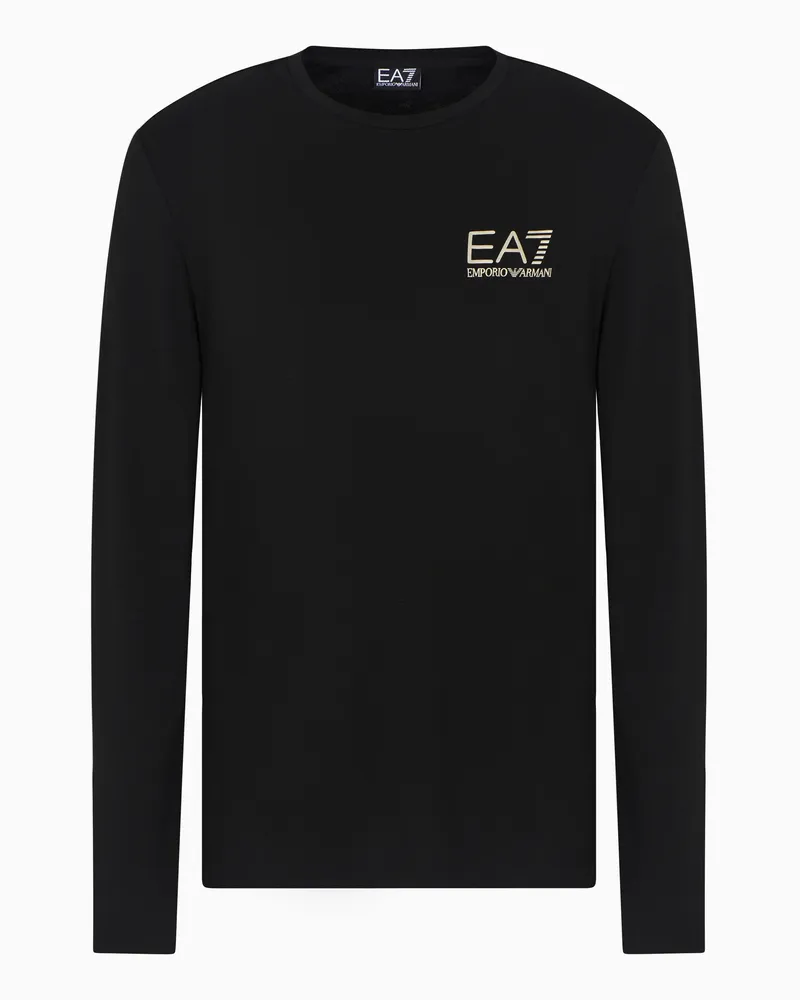 EA7 Gold Label Langarmshirt aus einer Viskose-Mischung Schwarz