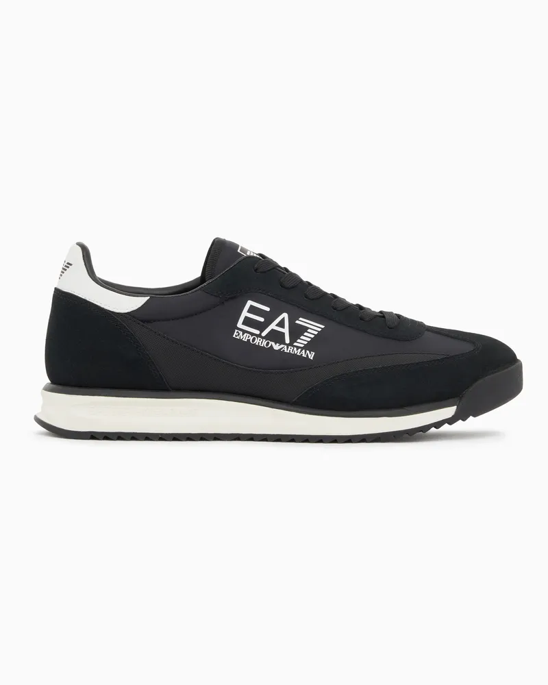 EA7 Eclipse Sneaker aus Leder mit Veloursleder-Einsätzen Schwarz