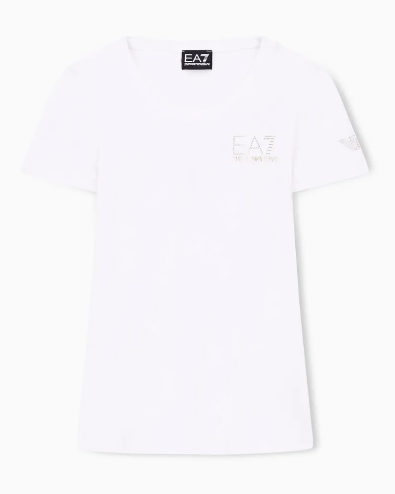 EA7 Evolution T-Shirt mit Rundhalsausschnitt aus einer elastischen Mischung aus Baumwolle und Modal Weiß