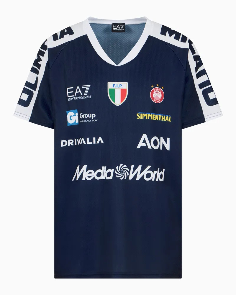 EA7 Nachbildung des Aufwärm-T-Shirts der Olimpia Milano 24/25 Championship Blau