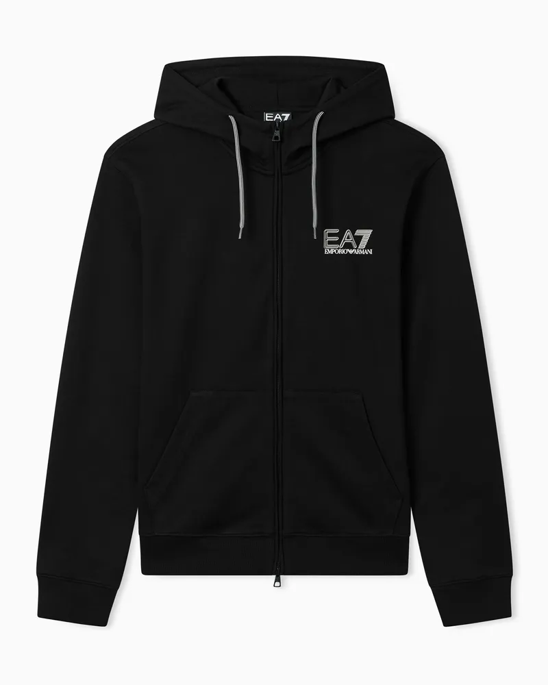 EA7 Sweatshirt mit Reißverschluss aus reiner Baumwolle Schwarz