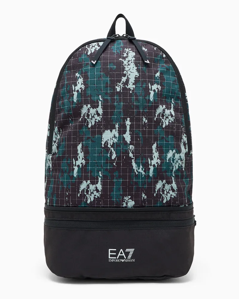 EA7 Faltbarer Rucksack mit Gittermuster und Reißverschluss Schwarz