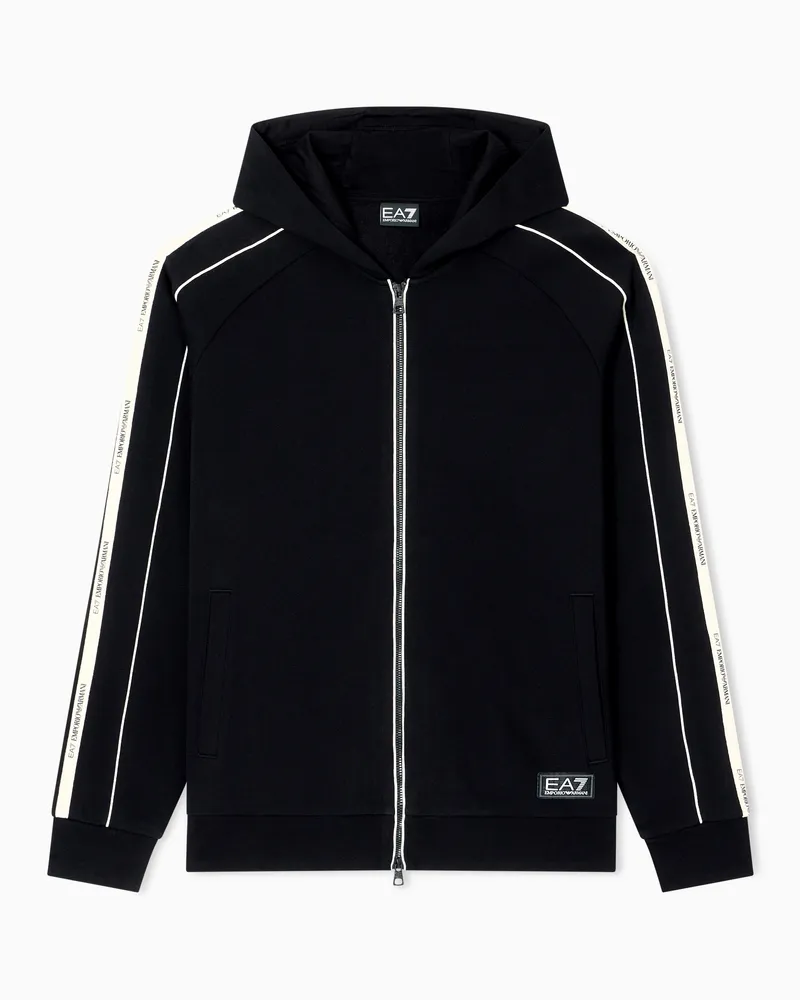 EA7 Logo Series Sweatshirt mit Kapuze und Reißverschluss, gefertigt aus einer Baumwoll-Mischung Schwarz