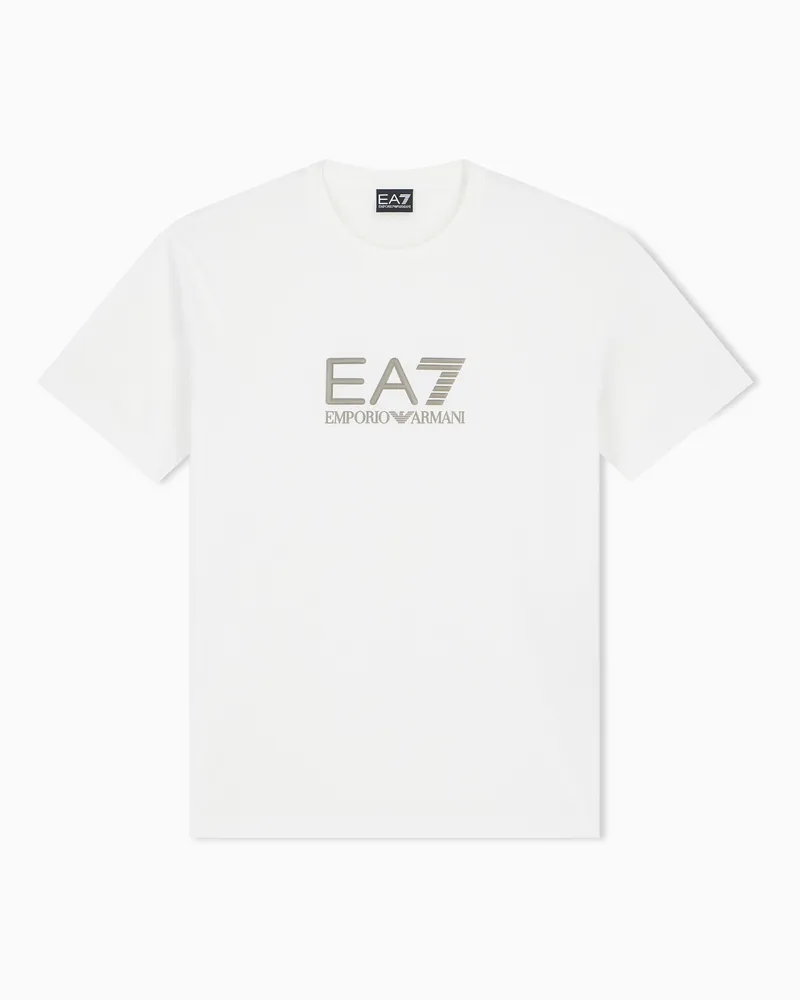 EA7 T-Shirt Lux Identity aus Baumwolljersey mit geprägtem Logo Weiß