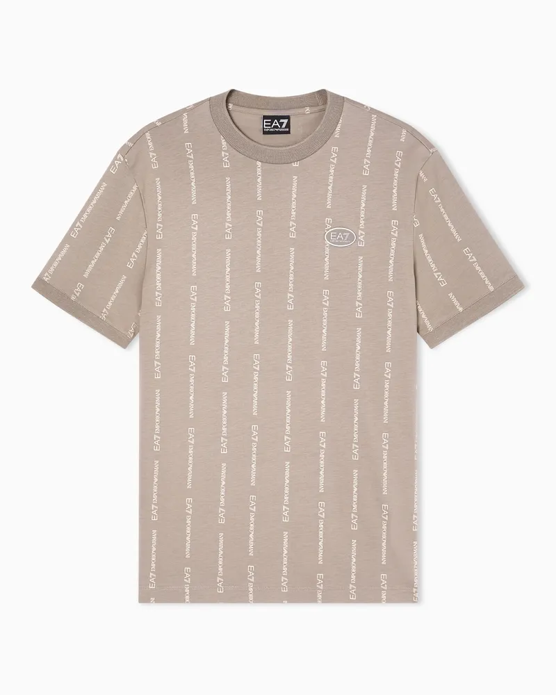 EA7 Graphic Series T-Shirt mit Rundhalsausschnitt aus Baumwolle Beige
