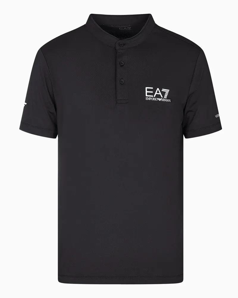 EA7 Tennis Pro Poloshirt Serafino aus VENTUS7-Funktionsgewebe Schwarz