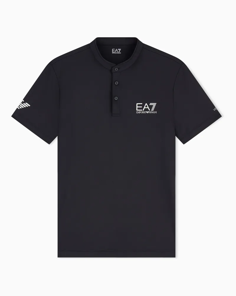 EA7 Tennis Pro Poloshirt Serafino aus VENTUS7-Funktionsgewebe Schwarz