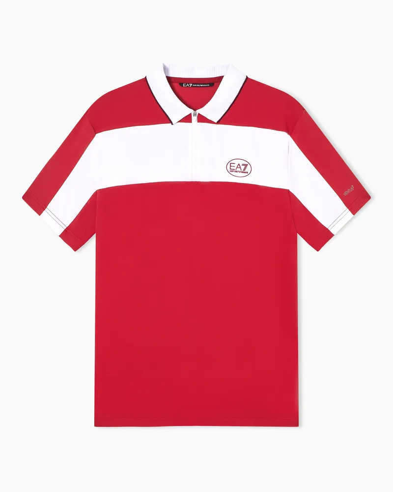 EA7 Tennis Pro Poloshirt mit Reißverschluss, gefertigt aus VENTUS7-Funktionsgewebe Rot