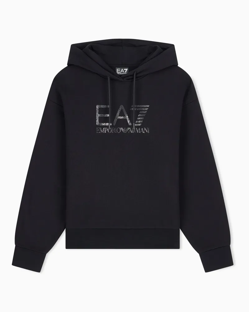 EA7 Kapuzenpullover Sichtbarkeit Oversize aus Baumwolljersey Schwarz