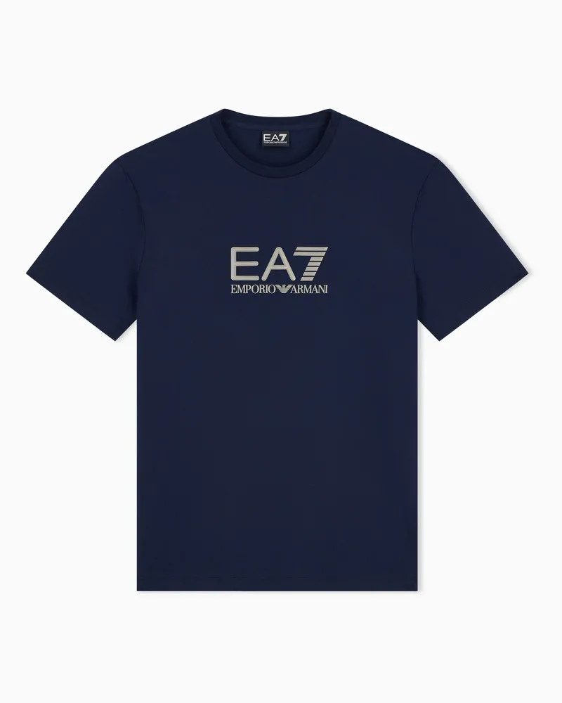 EA7 T-Shirt Lux Identity aus Baumwolljersey mit geprägtem Logo Marineblau