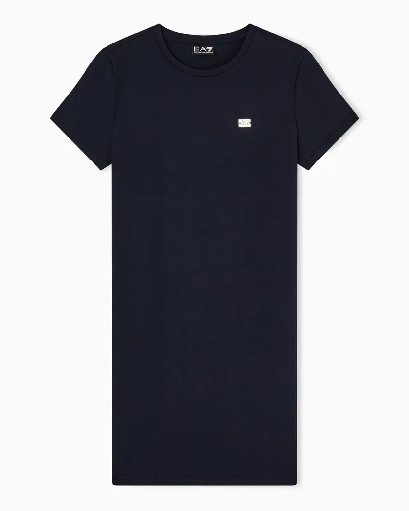 EA7 Core Lady Kurzes Kleid aus Baumwollstretch-Jersey Marineblau