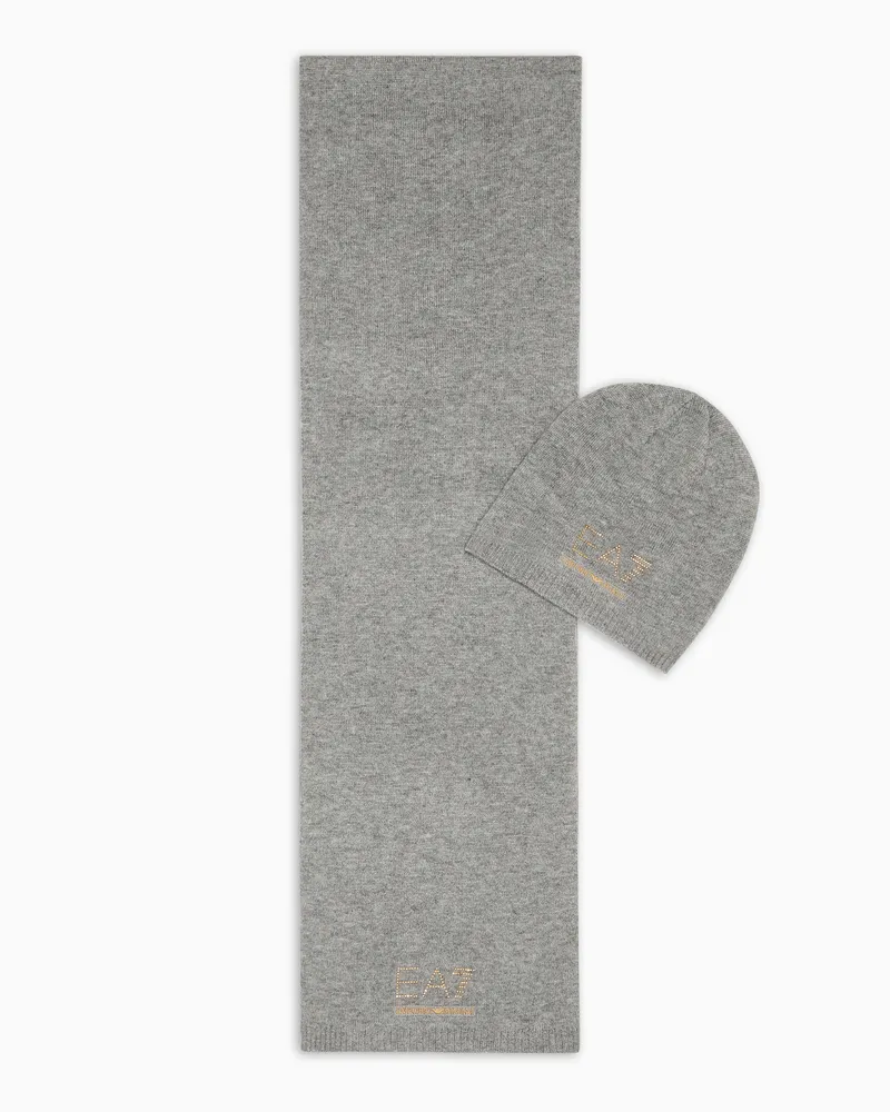 EA7 Geschenkset bestehend aus Beanie und Schal mit Nieten-Logo Grau
