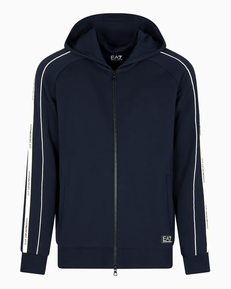 EA7 Logo Series Sweatshirt mit Kapuze und Reißverschluss, gefertigt aus einer Baumwoll-Mischung Marineblau