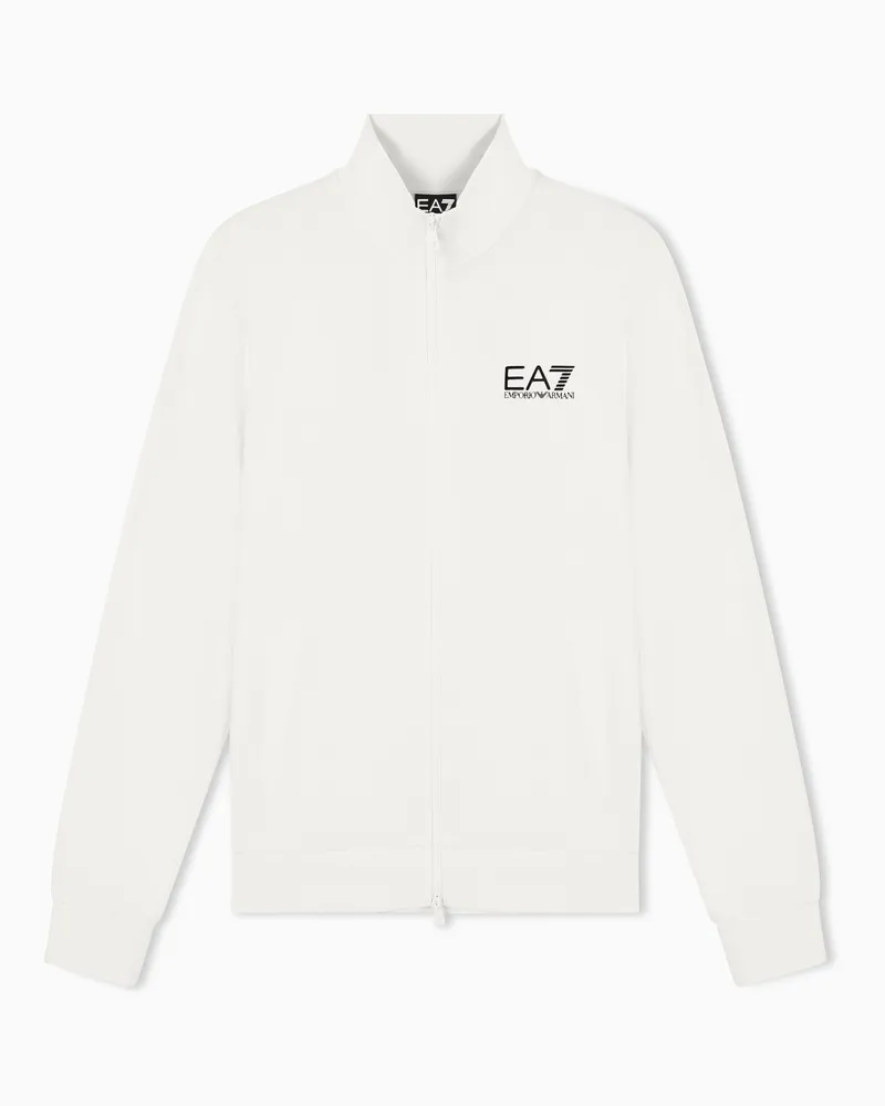 EA7 Core Identity Sweatshirt mit Reißverschluss aus Baumwolle Weiß