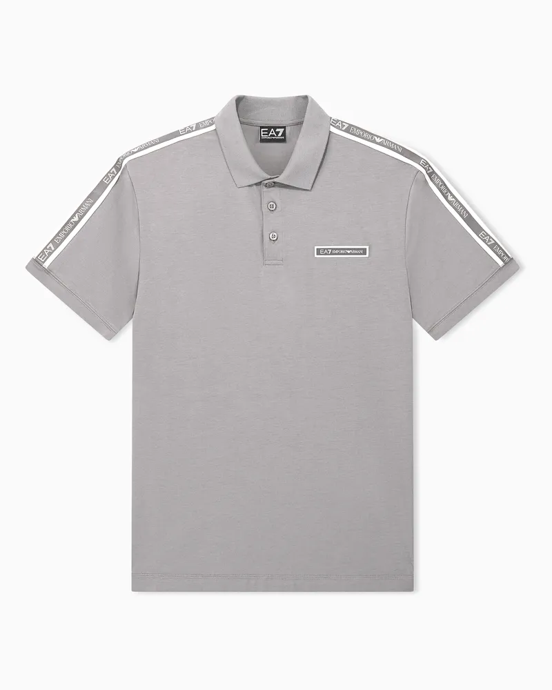 EA7 Poloshirt Logo Series aus Baumwolljersey mit Logoband Grau