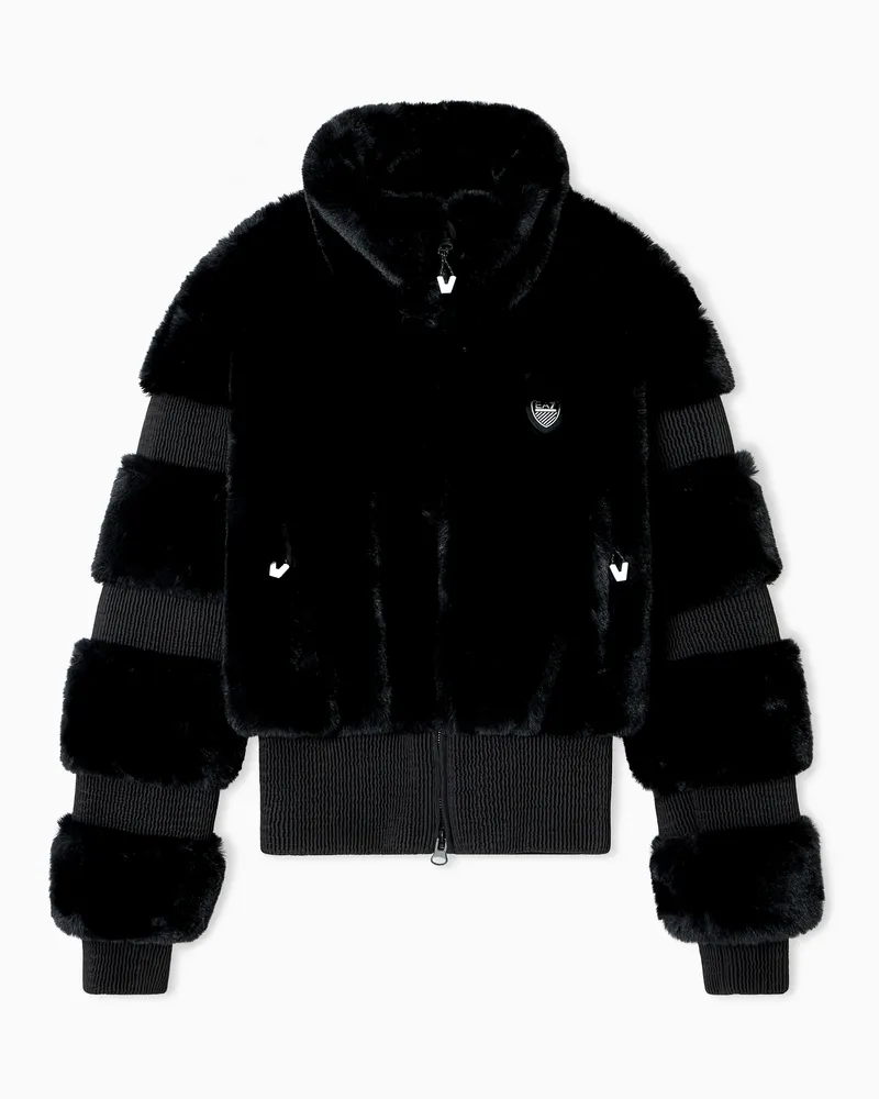 EA7 Skianorak aus Stoff mit Pelzeffekt Schwarz