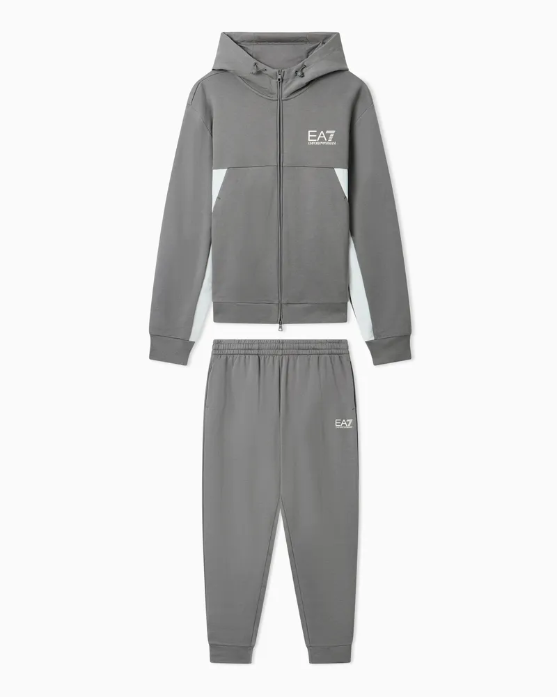 EA7 Summer Block Trainingsanzug aus reiner Baumwolle mit Kapuze Grau