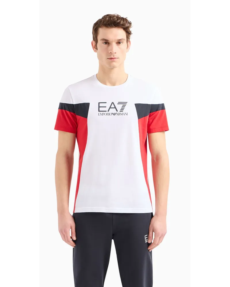 EA7 Summer Block Rundhals-t-shirt Aus Baumwolle Weiss