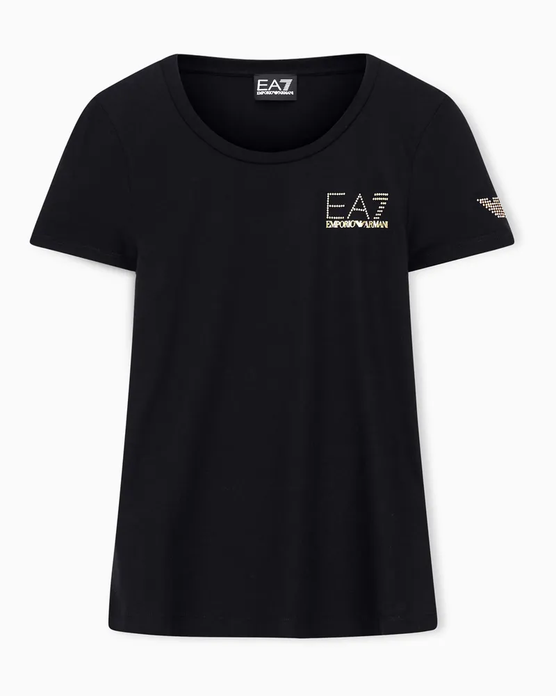 EA7 Evolution T-Shirt mit Rundhalsausschnitt aus einer elastischen Mischung aus Baumwolle und Modal Schwarz