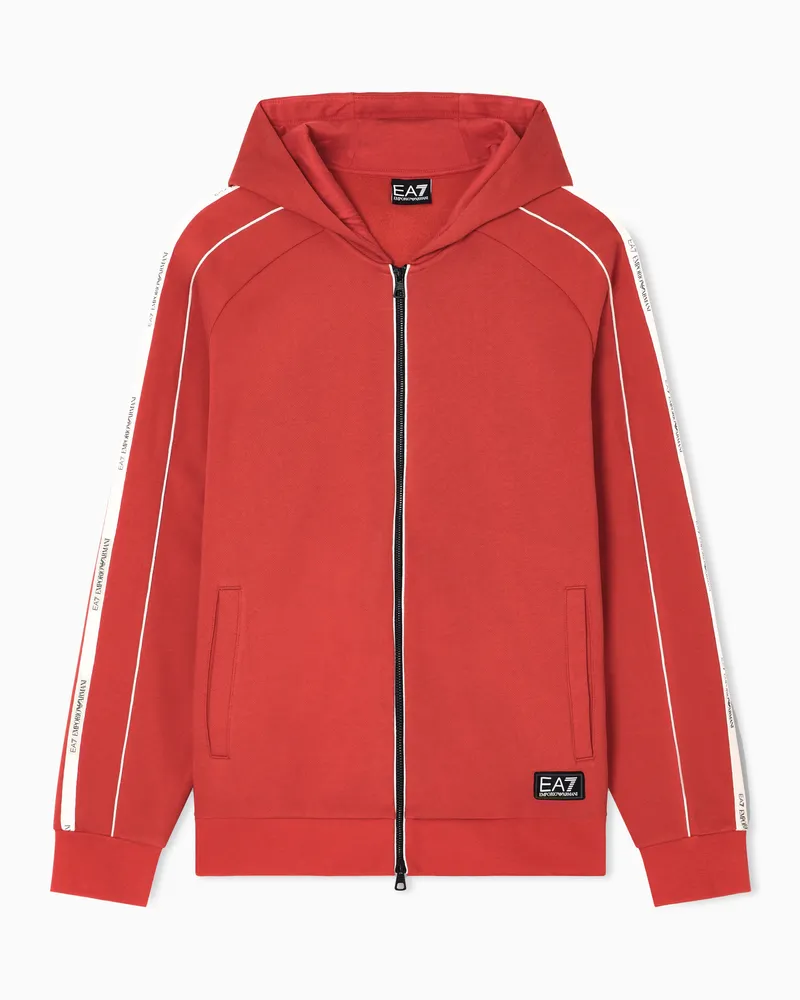 EA7 Logo Series Sweatshirt mit Kapuze und Reißverschluss, gefertigt aus einer Baumwoll-Mischung Rot