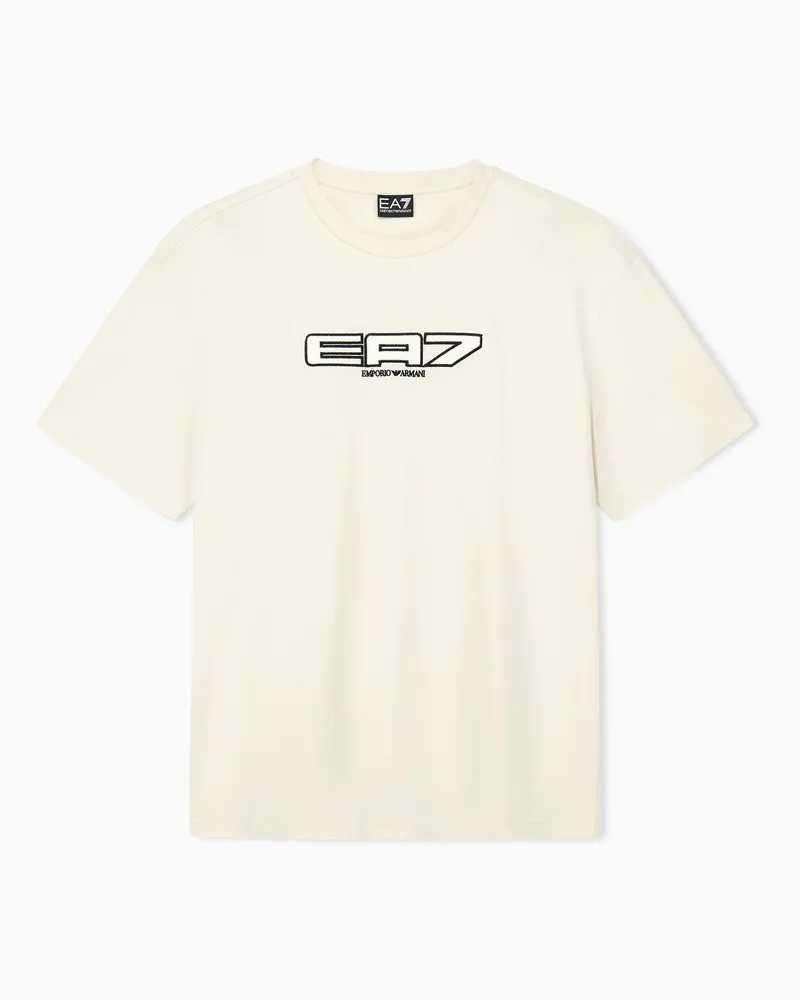 EA7 T-Shirt Logo Series aus Baumwolljersey mit Logostickerei Beige
